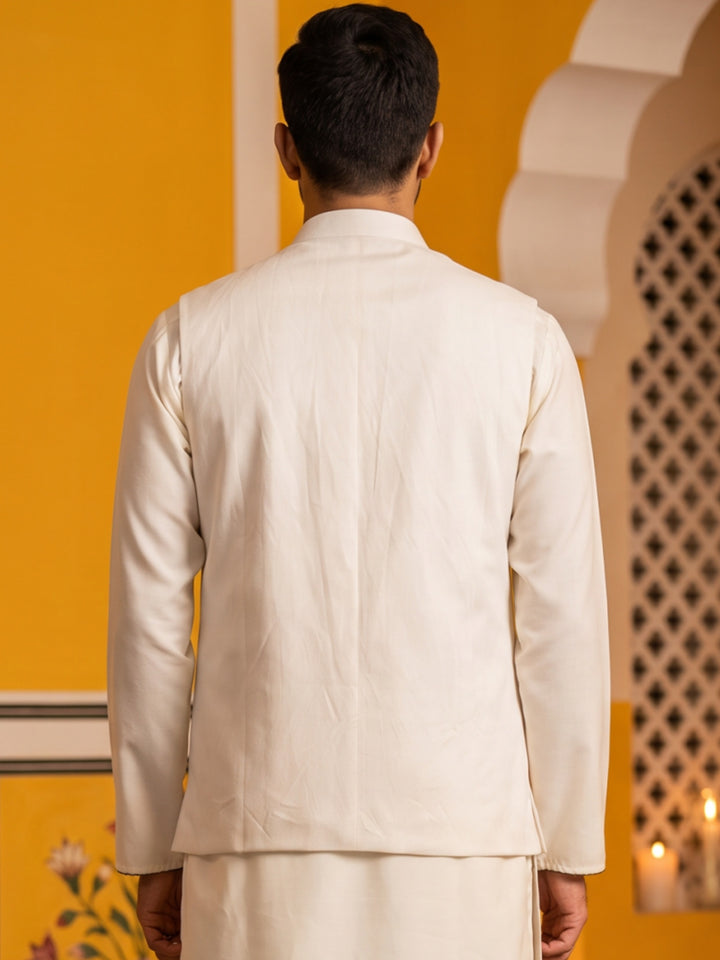 Men Silk Blend Embroidered Nehru Jacket