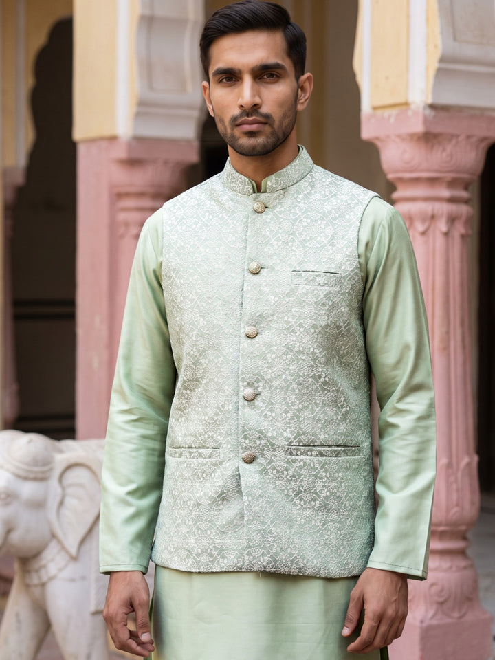 Men Jacquard Woven Design Nehru Jacket