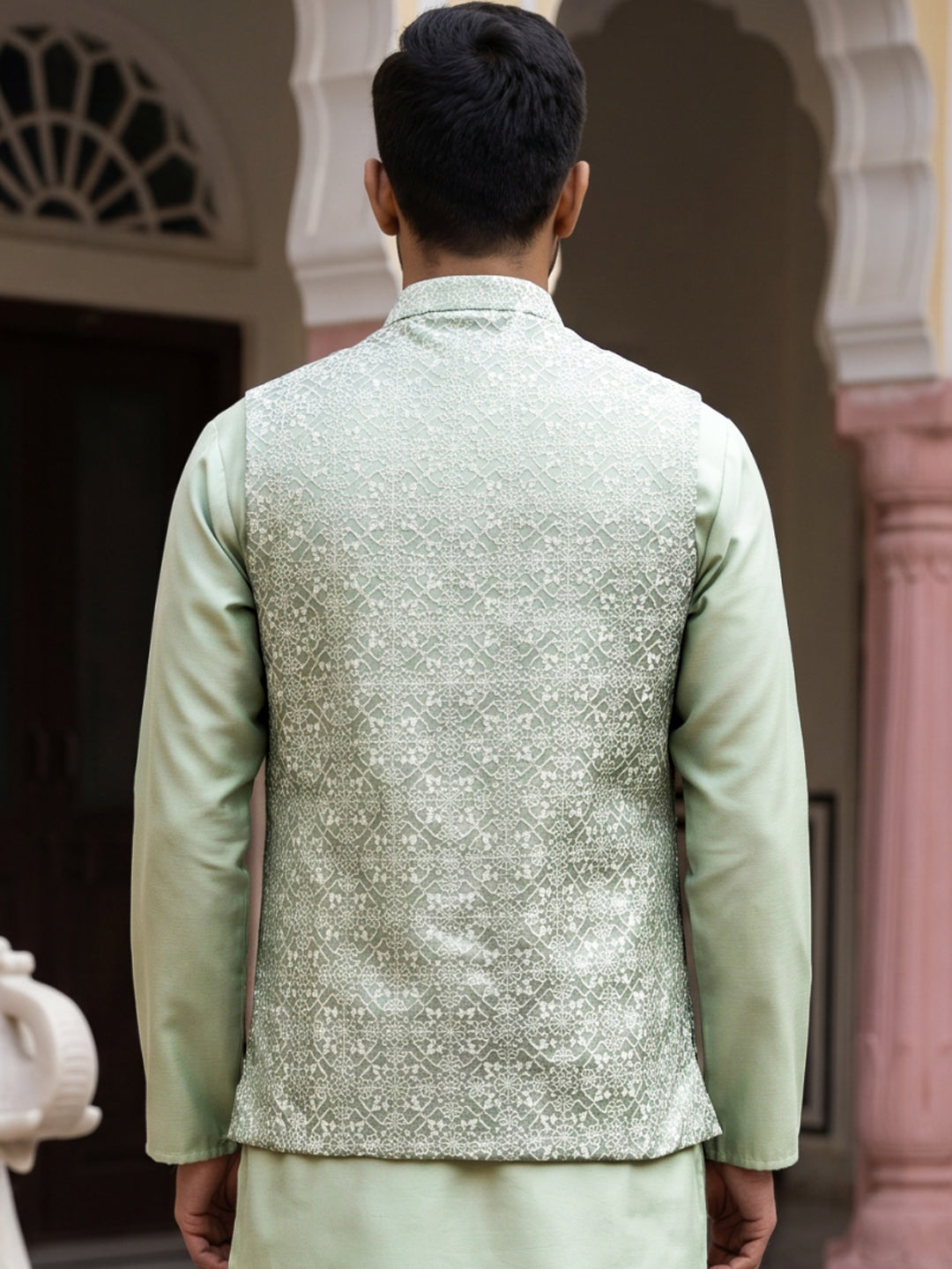 Men Jacquard Woven Design Nehru Jacket