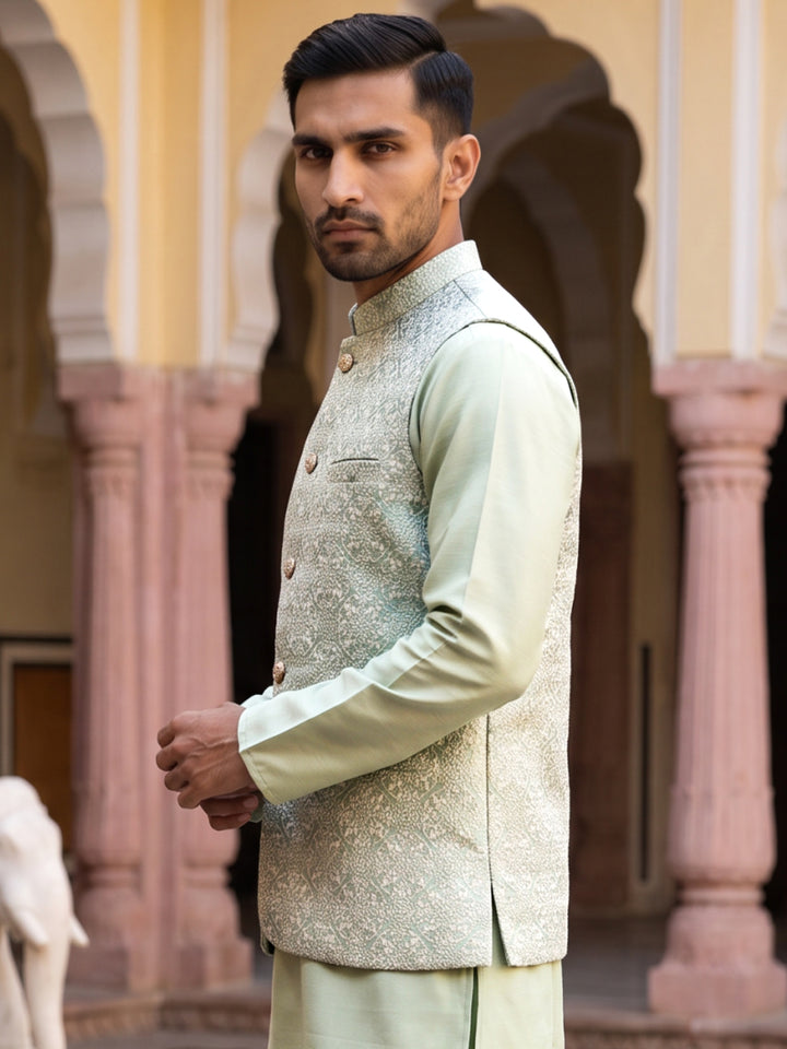 Men Jacquard Woven Design Nehru Jacket
