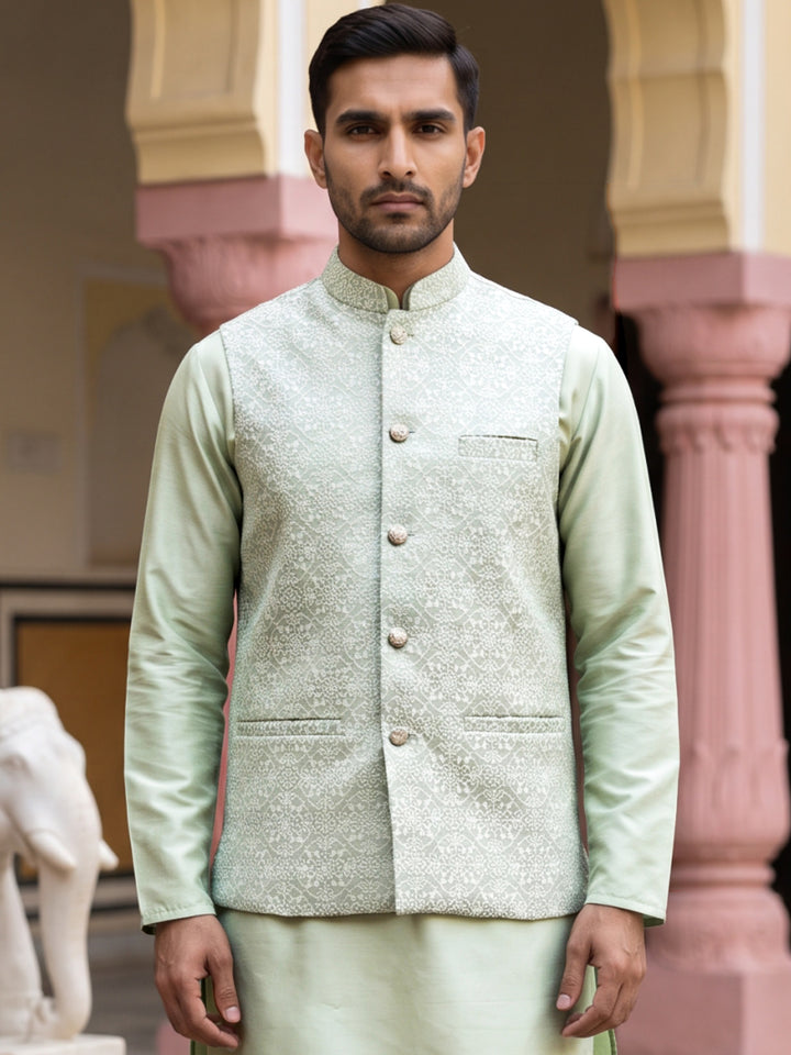 Men Jacquard Woven Design Nehru Jacket