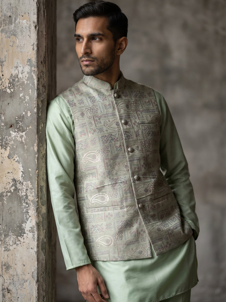 Men Jacquard Woven Design Nehru Jacket