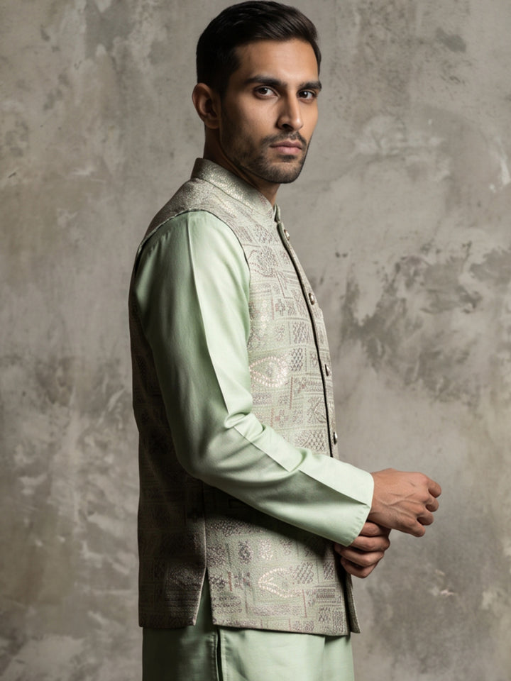 Men Jacquard Woven Design Nehru Jacket