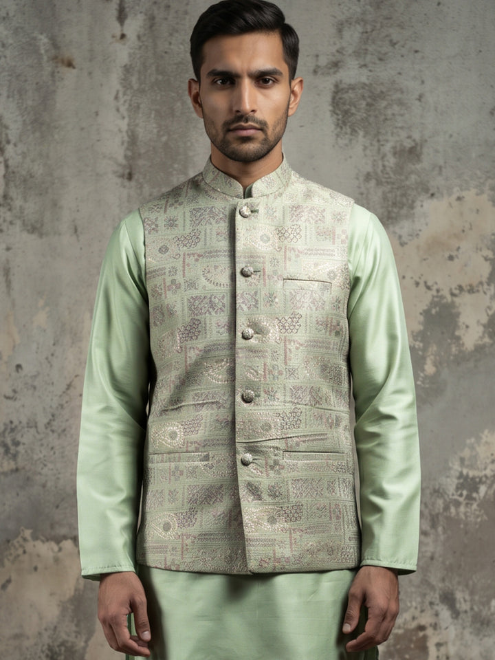Men Jacquard Woven Design Nehru Jacket