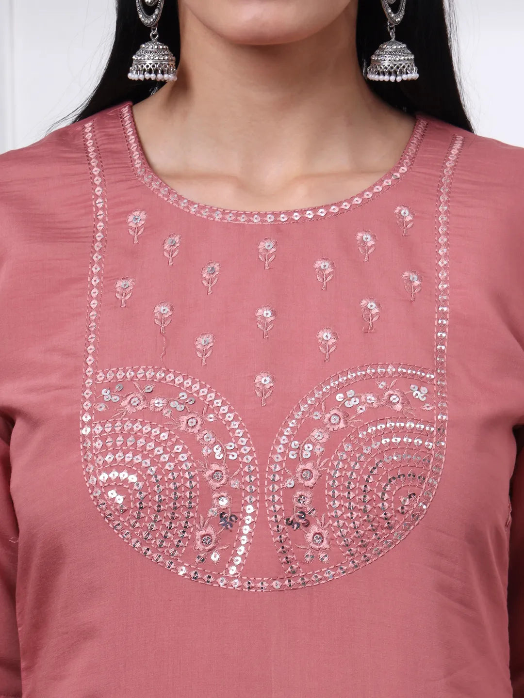 Mauve Silk Blend Straight Kurta Dupatta Pant Set Cotton Lining Kurta