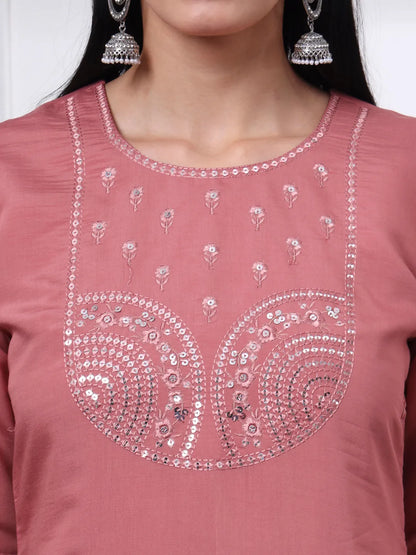 Mauve Silk Blend Straight Kurta Dupatta Pant Set Cotton Lining Kurta