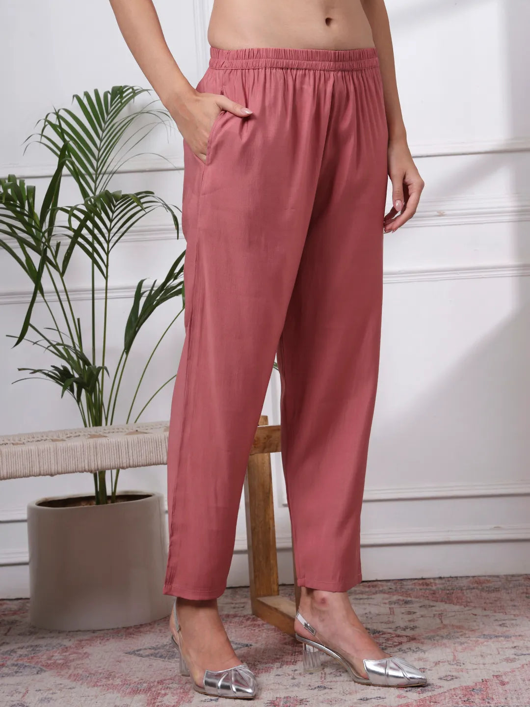 Mauve Silk Blend Straight Kurta Dupatta Pant Set Cotton Lining Kurta