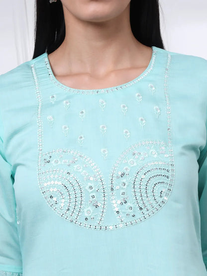 Sky Blue Silk Blend Straight Kurta Dupatta Pant Set Cotton Lining Kurta