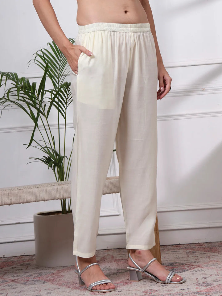 Cream Silk Blend Straight Kurta Dupatta Pant Set Cotton Lining Kurta