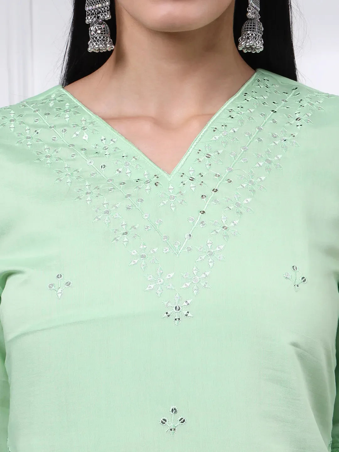 Pastel Green Silk Blend Straight Kurta Dupatta Pant Set Cotton Lining Kurta