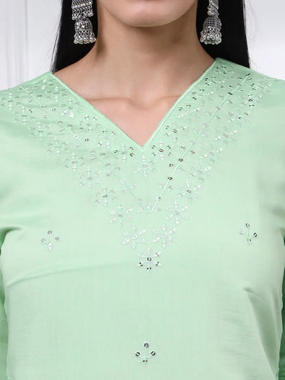 Pastel Green Silk Blend Straight Kurta Dupatta Pant Set Cotton Lining Kurta