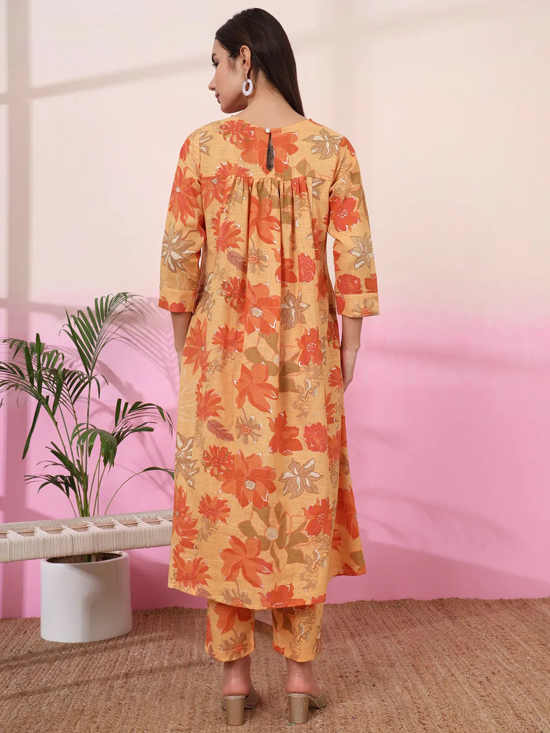 Mustard Linen A Line Pintucks Kurta Pant