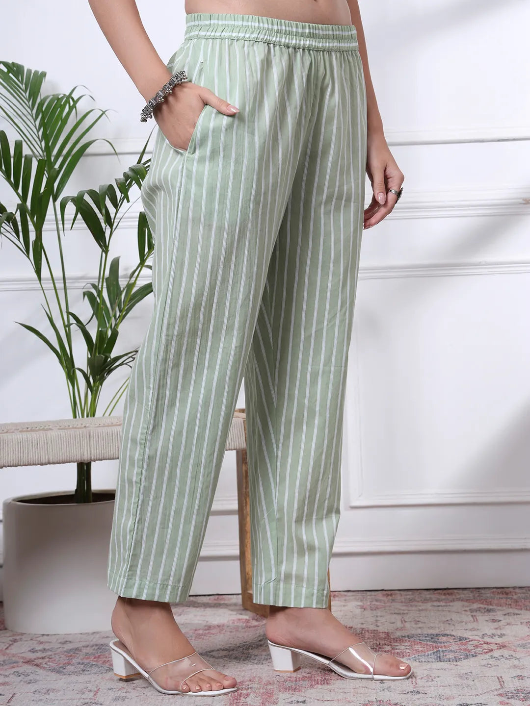 Sea Green Floral Print Thread Work Straight Kurta Trouser Dupatta Set