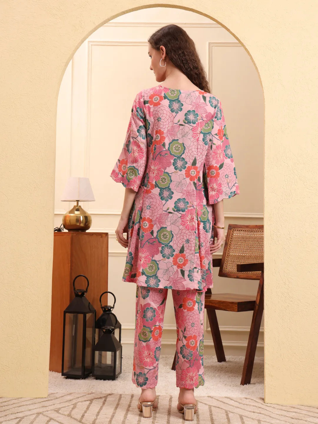 Multi Floral Print A-Line Kurta Trouser Set