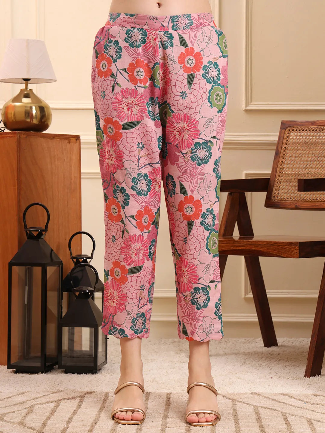Multi Floral Print A-Line Kurta Trouser Set