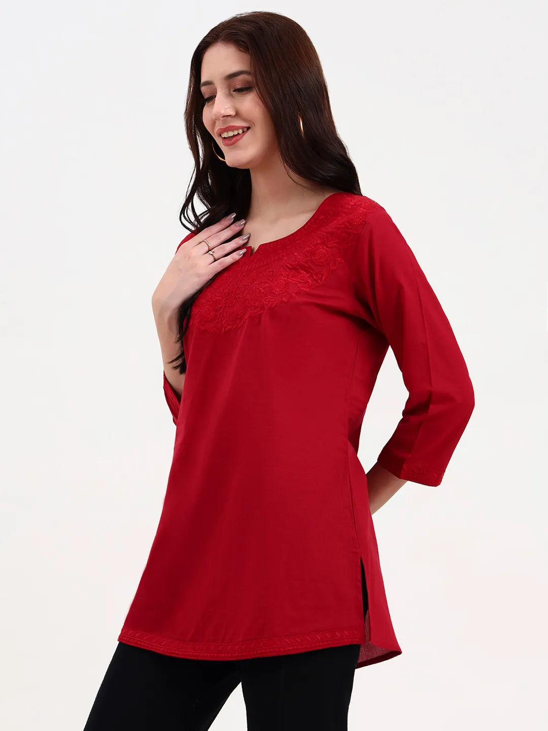 Maroon Cotton Straight Peplum Top