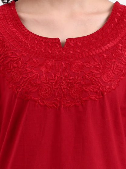 Maroon Cotton Straight Peplum Top