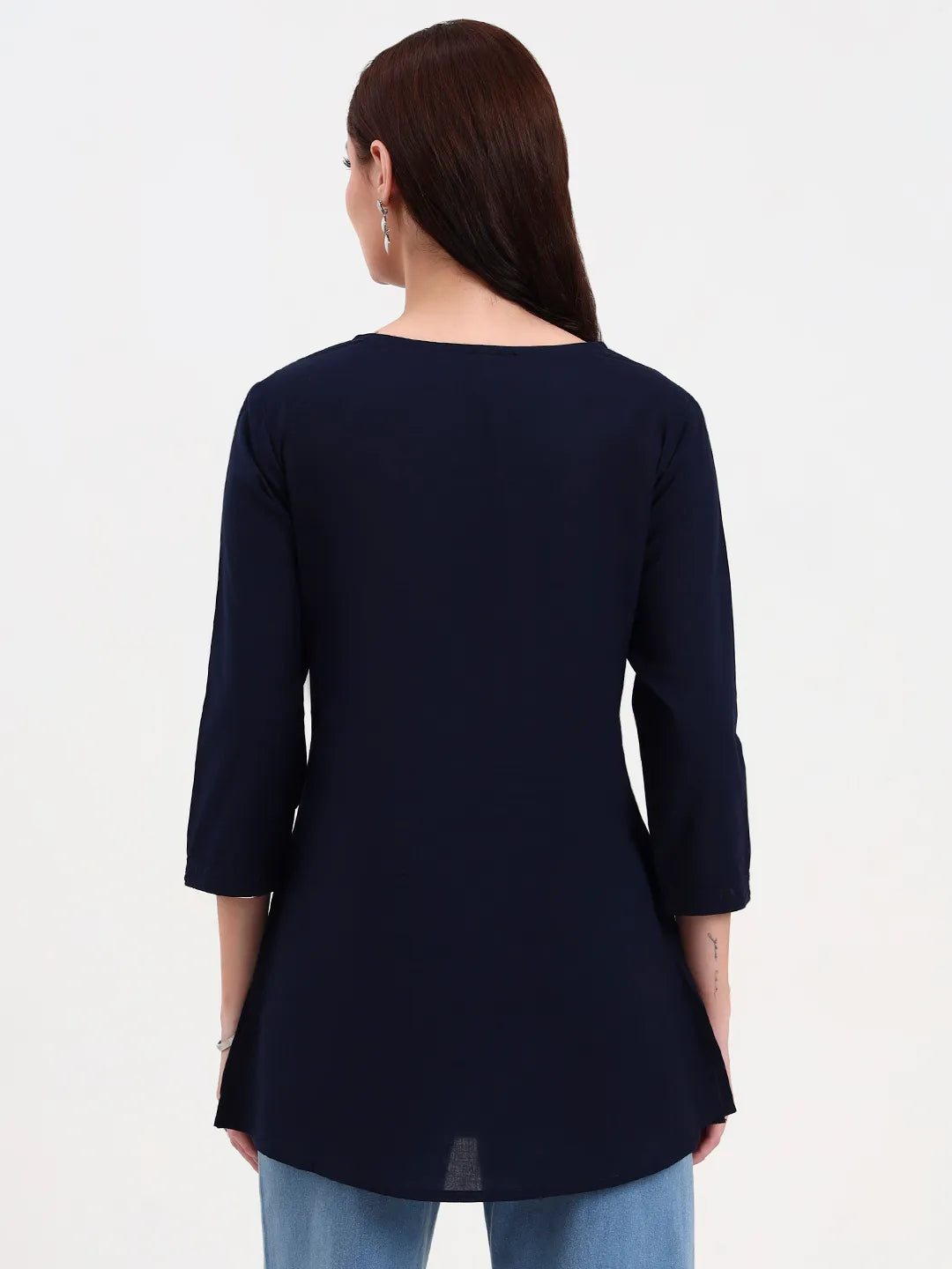 Navy Blue Cotton Straight Peplum Top