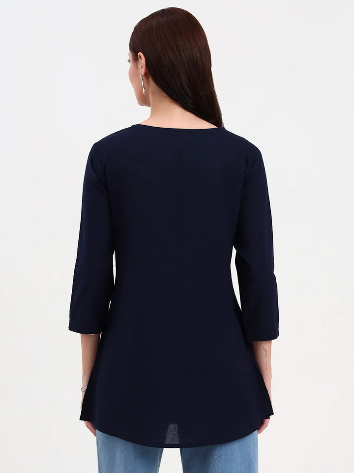 Navy Cotton Straight Peplum Top