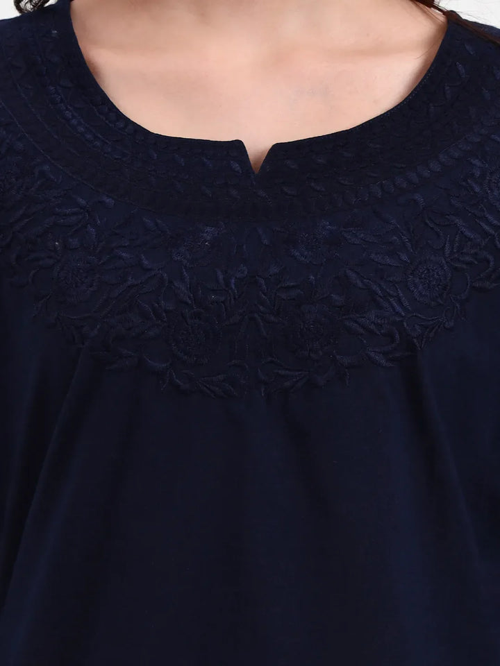 Navy Cotton Straight Peplum Top