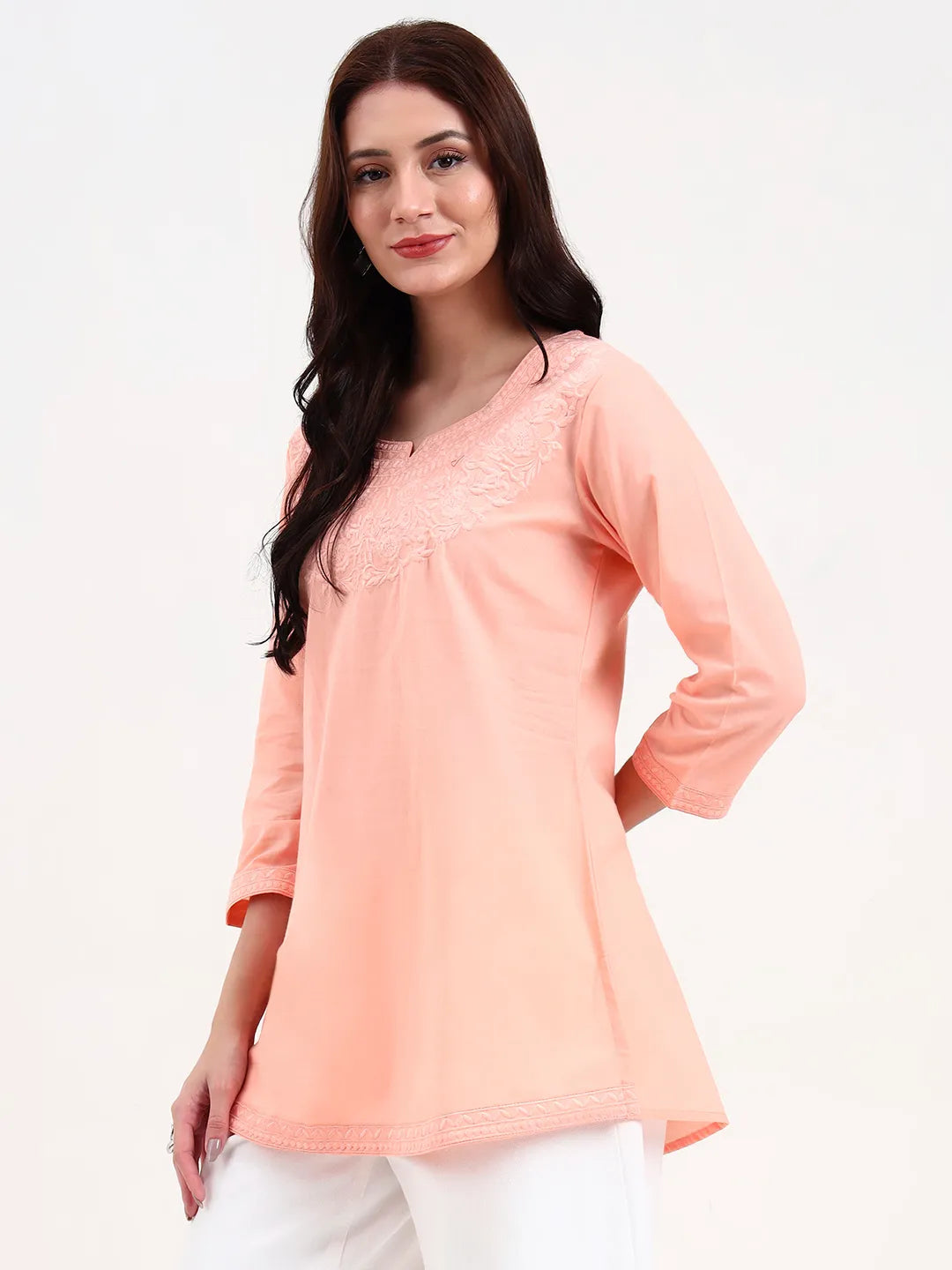 Peach Cotton Straight Peplum Top