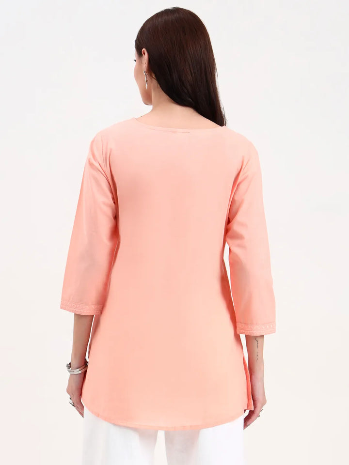 Peach Cotton Straight Peplum Top