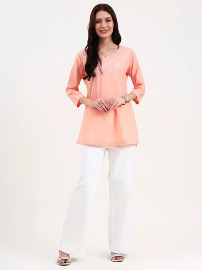 Peach Cotton Straight Peplum Top