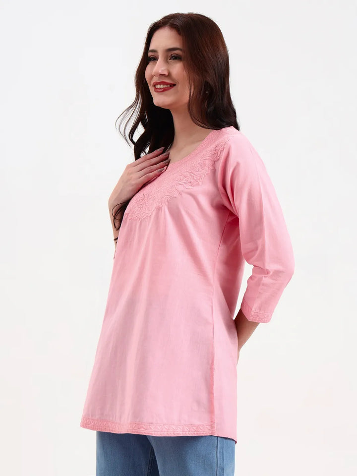 Pink Cotton Straight Peplum Top