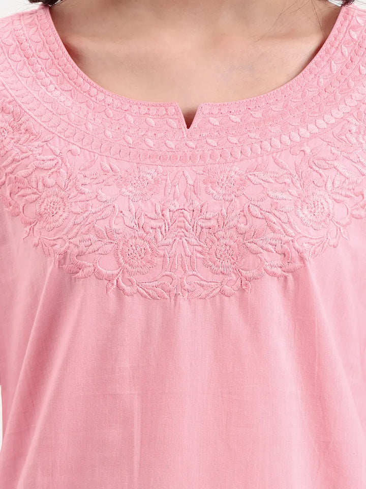 Pink Cotton Straight Peplum Top