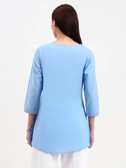 Sky Blue Cotton Straight Peplum Top