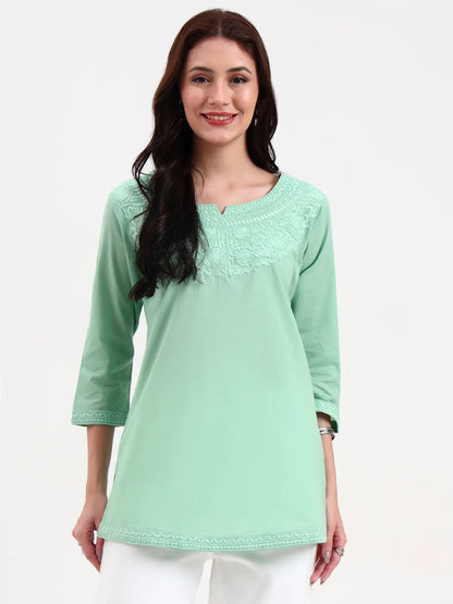 Sea Green Cotton Straight Peplum Top