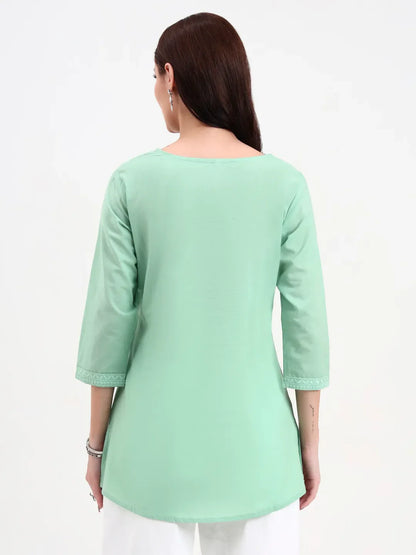 Sea Green Cotton Straight Peplum Top