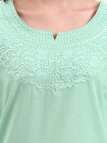 Sea Green Cotton Straight Peplum Top