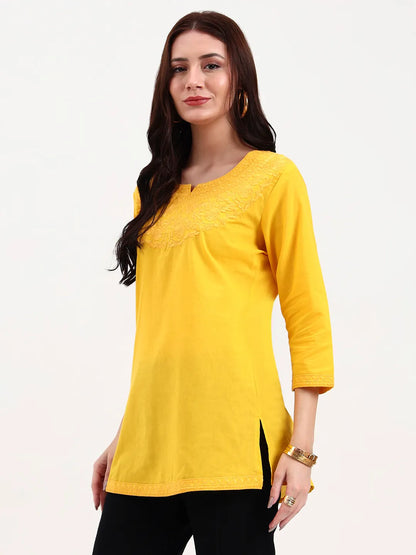 Yellow Cotton Straight Peplum Top