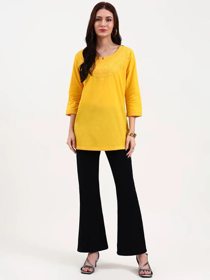 Yellow Cotton Straight Peplum Top