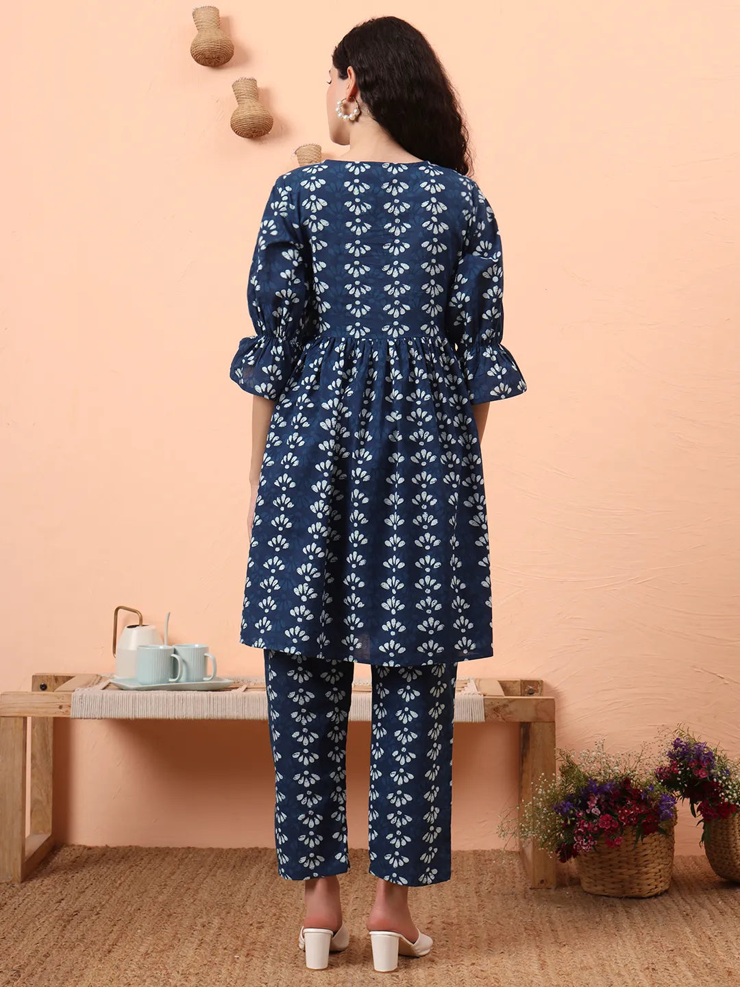 Blue Cotton Maternity Kurta Pant Set