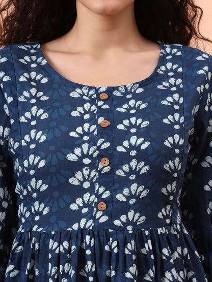 Blue Cotton Maternity Kurta Pant Set