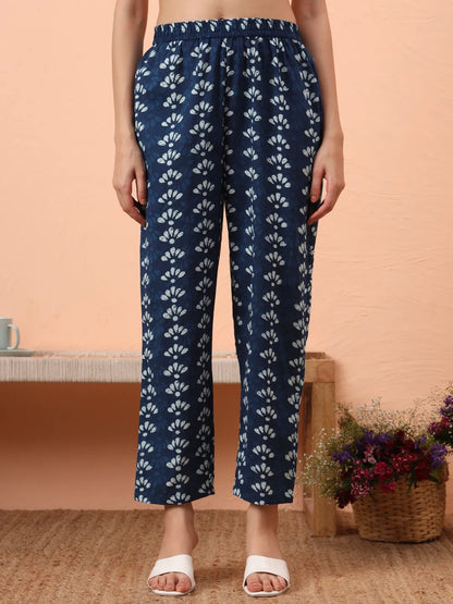 Blue Cotton Maternity Kurta Pant Set