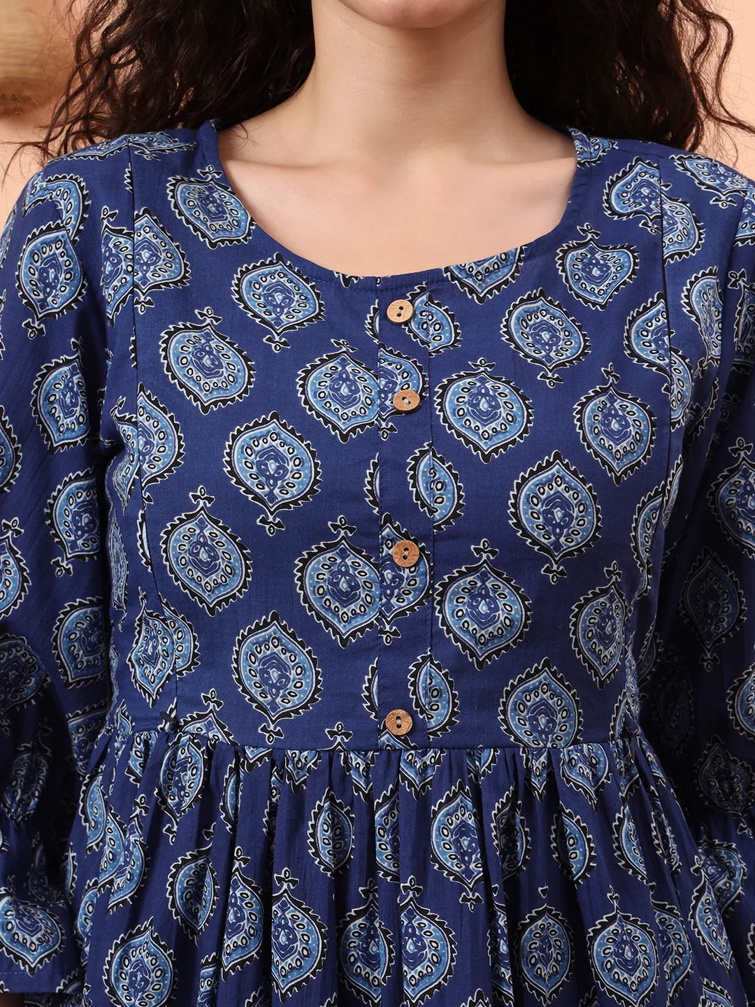 Blue Cotton Maternity A-Line Kurta Pant Set