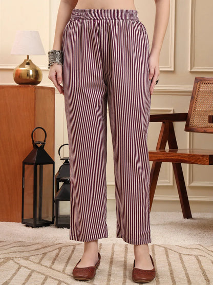 Purple Floral A-Line Kurta Trouser Dupatta Set