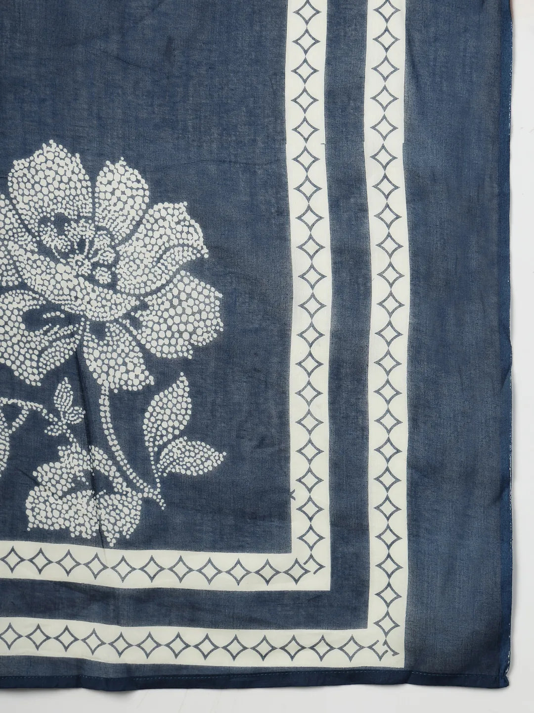 Navy Blue Floral Print Cotton Straight Kurta Palazzo Dupatta Set