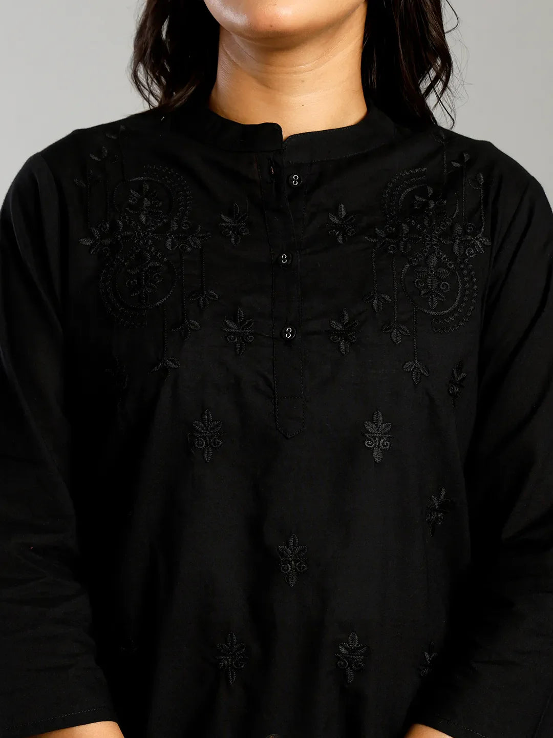 Black Regular Style Top Design Embroidered