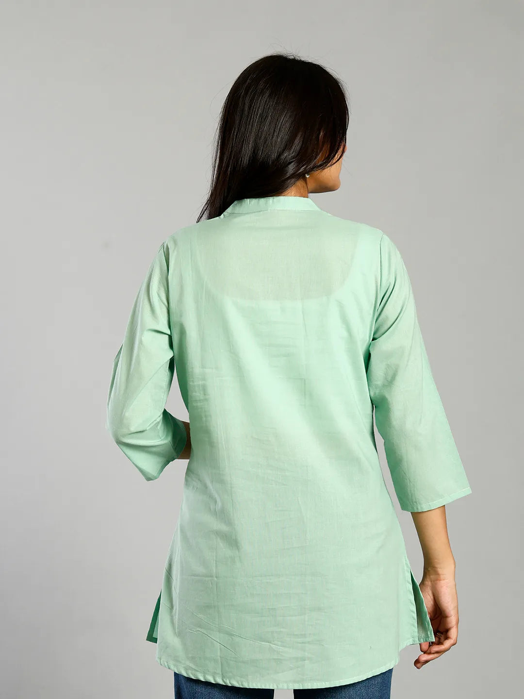 Sea Green Regular Style Top Design Embroidered