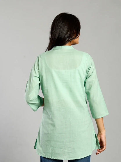 Sea Green Regular Style Top Design Embroidered