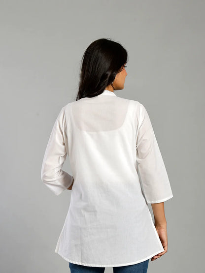 White Regular Style Top Design Embroidered