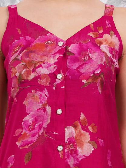 Hot Pink Silk Blend A-Line Kurta Palazzo Set