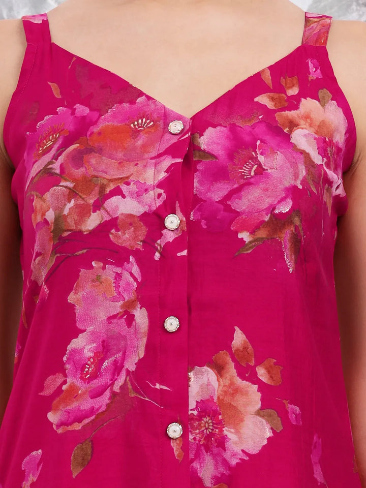 Hot Pink Silk Blend A-Line Kurta Palazzo Set