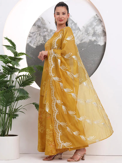 Mustard Silk Blend Halter Neck Kurta Palazzo Set