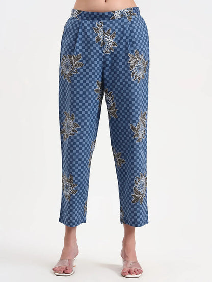 Blue Cotton A Line Kurta Set