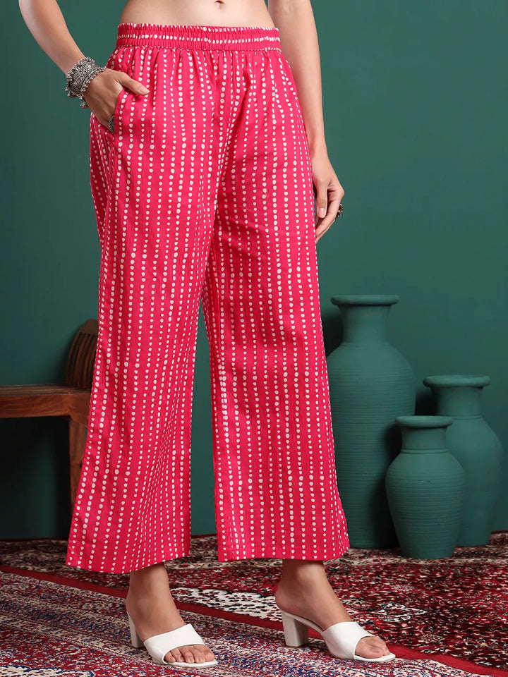 Pink Pure Cotton Striped Kurta Palazzo &amp; Dupatta Set